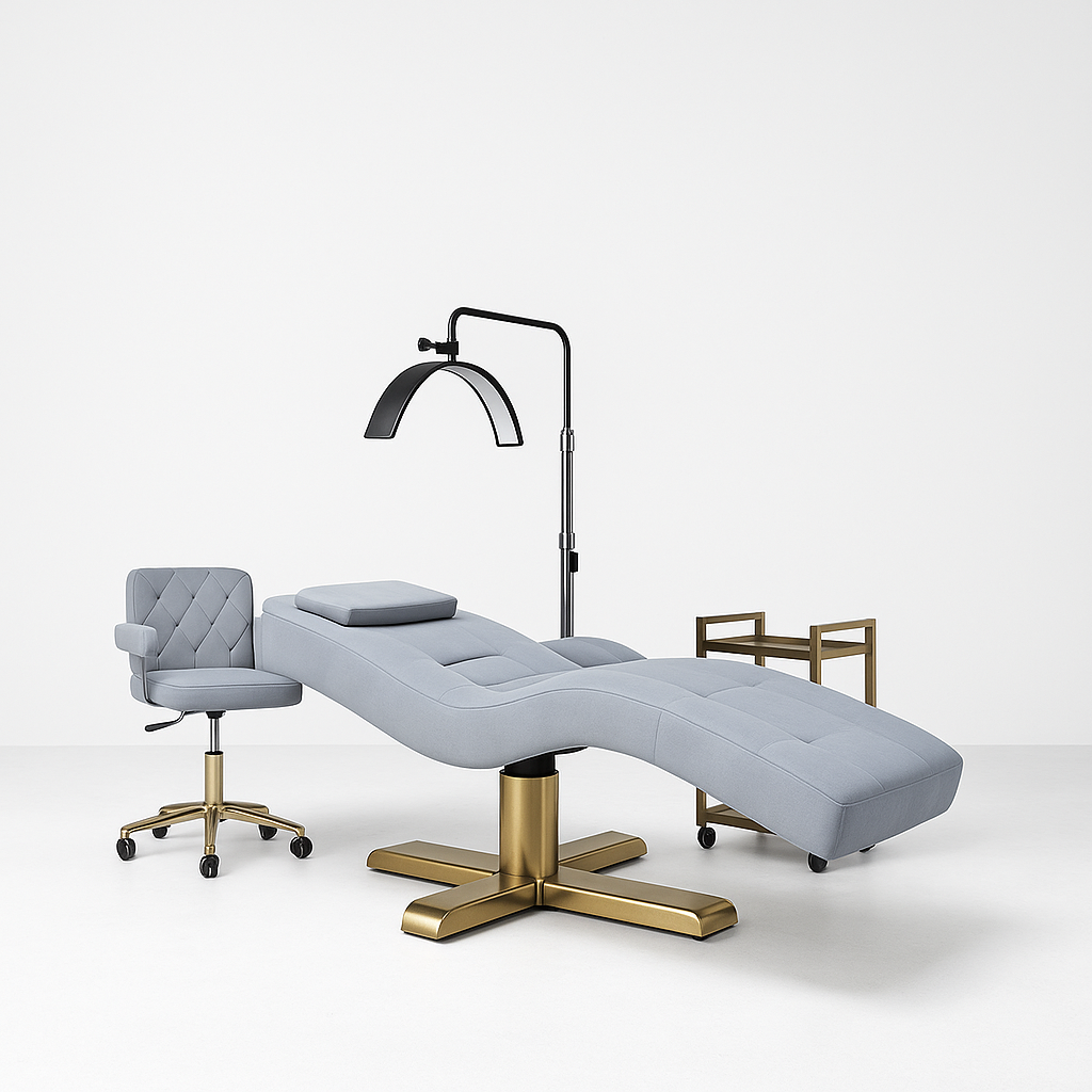 Aria Premium Leather Beauty Bed, Chair, Moon Light & Trolley